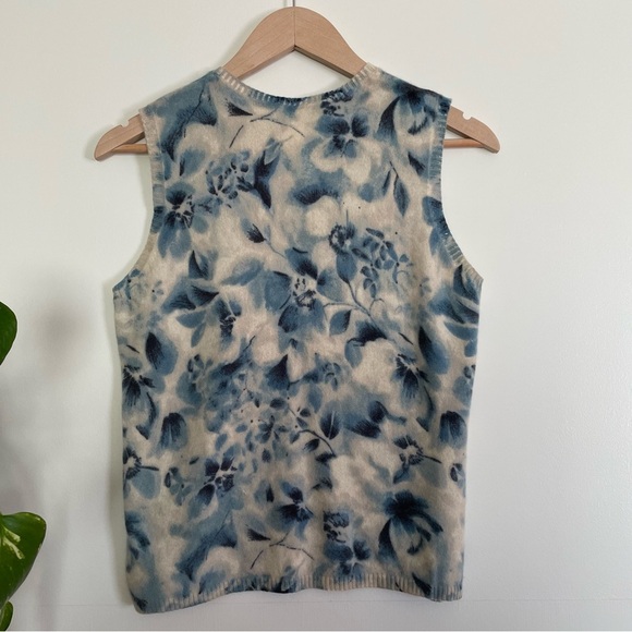 Anne Klein 100% Pure Cashmere 2pc Sweater Set Blue Floral 3/4 Sleeves Size L - Picture 14 of 17